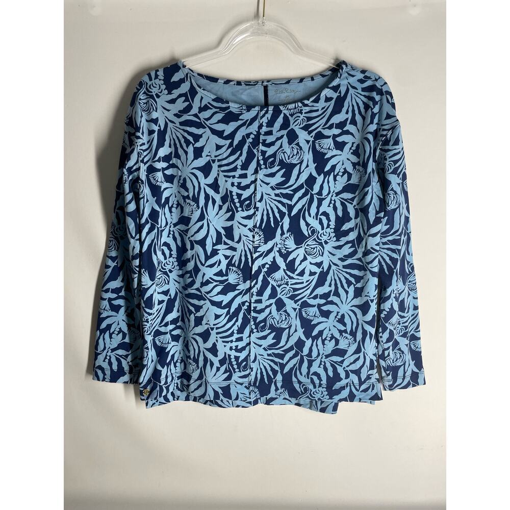 Lilly Pulitzer UPF 50+ Karessa Top Low Tide Navy Flocking To Paradise Size XS
